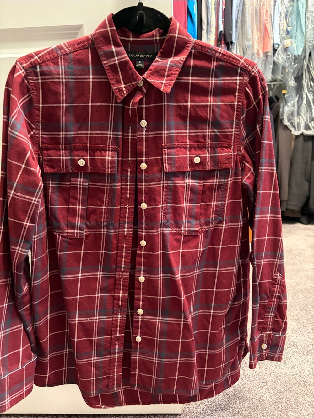 Banana Republic Men's Red Plaid Button-Down Shirt